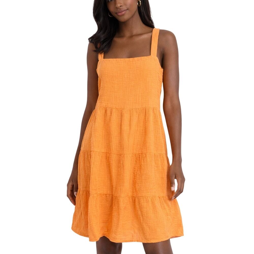 S’edge Orange Gauze Tiered Sundress Boho Sleeveless Midi Dress Size L